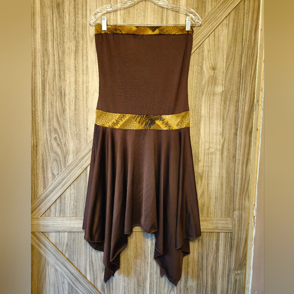 M.K.M. Designs Strapless Brown Dress With Animal Print Accents